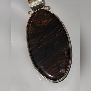 Sterling Silver  Tiger Iron Oval Pendant